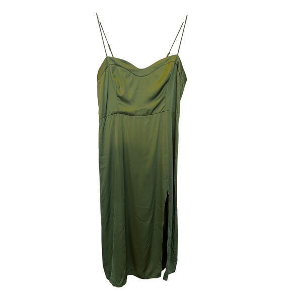 Abercrombie and Fitch Camille Green Satin Midi Dress Size Large Olive Green Date - Picture 2 of 11